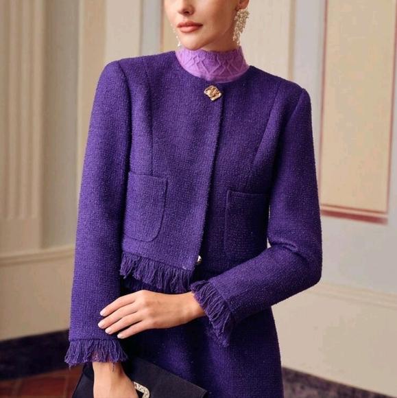 TWEED FRINGE TRIM PATCH POCKET JACKET - Picture 3 of 5